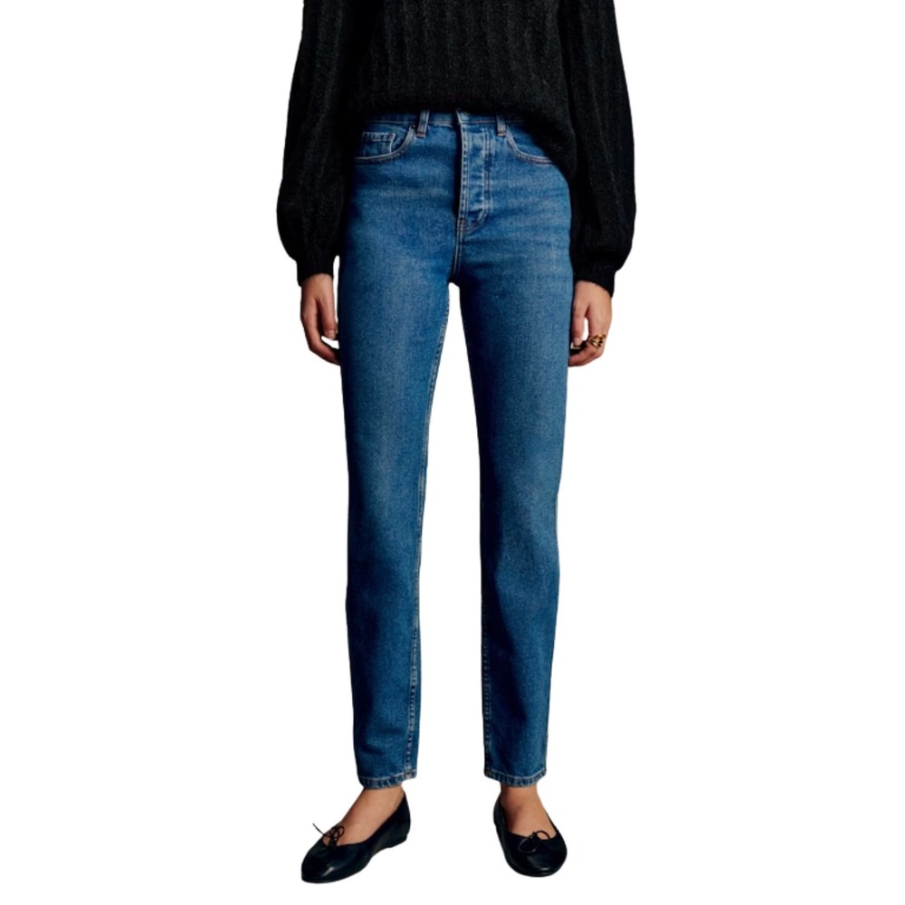 Sezane Denim Jeans Size 27 Blue Brut Sexy Mid Rise Straight Leg Raw Hem Cotton